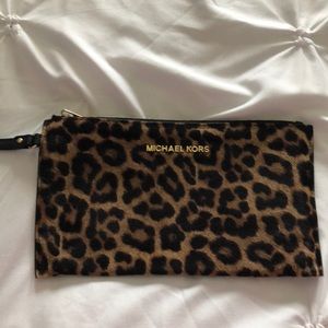 Michael Kors leopard wristlet clutch